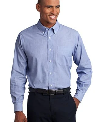 Port Authority Crosshatch Easy Care Shirt S640 in Chambray blue