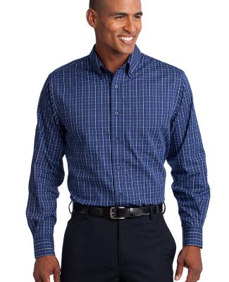 Port Authority Tattersall Easy Care Shirt S642 in Navy/white