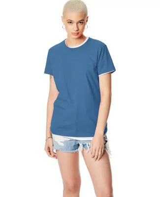 Hanes Ladies Nano T Cotton T Shirt SL04 Heather Blue