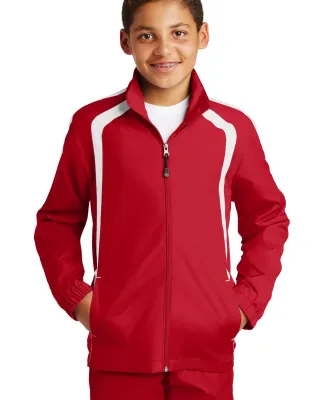 Sport Tek Youth Colorblock Raglan Jacket YST60 in True red/white