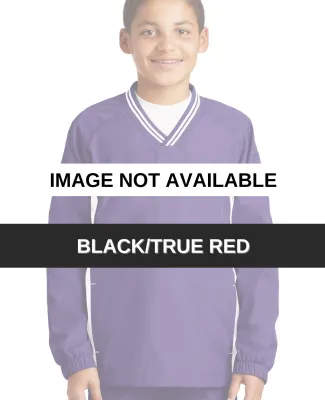 Sport Tek Youth Tipped V Neck Raglan Wind Shirt YS Black/True Red