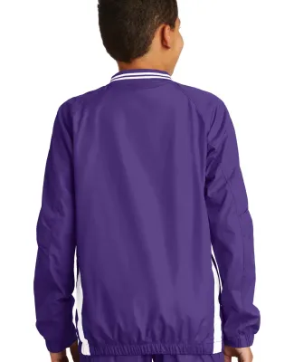 Sport Tek Youth Tipped V Neck Raglan Wind Shirt YS in Purple/white
