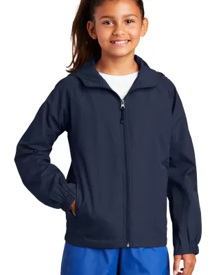 Sport Tek Youth Hooded Raglan Jacket YST73 in True navy