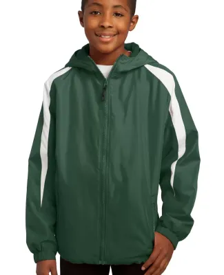 Sport Tek Youth Fleece Lined Colorblock Jacket YST Forest Grn/Wht
