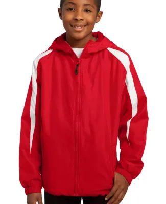 Sport Tek Youth Fleece Lined Colorblock Jacket YST True Red/White