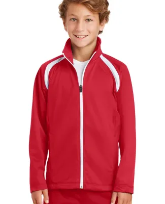 Sport Tek Youth Tricot Track Jacket YST90 in True red/white