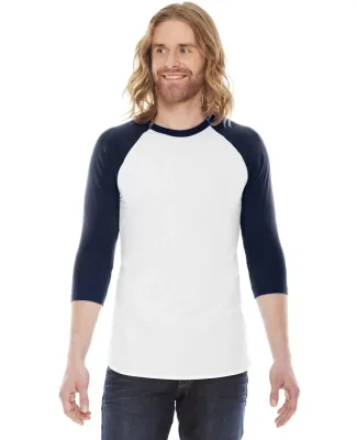 BB453 American Apparel Unisex Poly Cotton 3/4 Slee White/ Navy