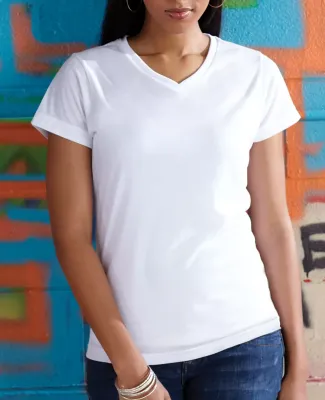 1507 SubliVie Ladies V-Neck Polyester T-Shirt White