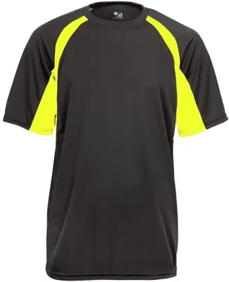 2144 Badger Youth B-Core Two-Tone Hook Tee Graphite/ Safety Yellow