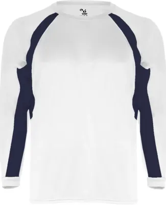 2154 Badger Youth Performance Long-Sleeve Hook Ath White/ Navy
