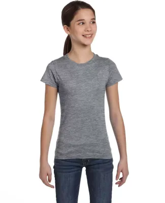2616 LA T Girls' Fine Jersey Longer Length T-Shirt in Granite heather