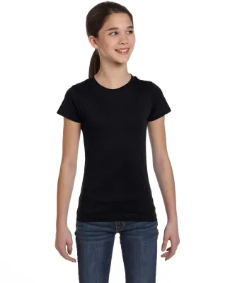 2616 LA T Girls' Fine Jersey Longer Length T-Shirt in Black