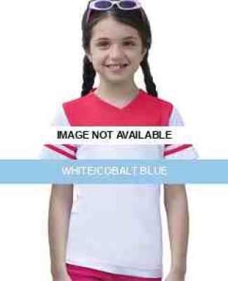 2637 LA T Girls Football T Shirt White/Cobalt Blue