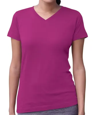 3507 LA T Ladies V-Neck Longer Length T-Shirt in Fuchsia