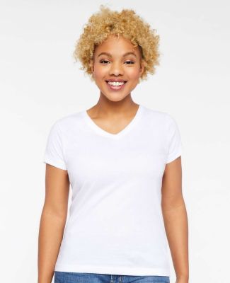 3507 LA T Ladies V Neck Longer Length T Shirts in White