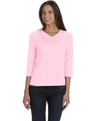 3577 LA T Ladies' V-Neck 3/4-Sleeve T-Shirt in Pink