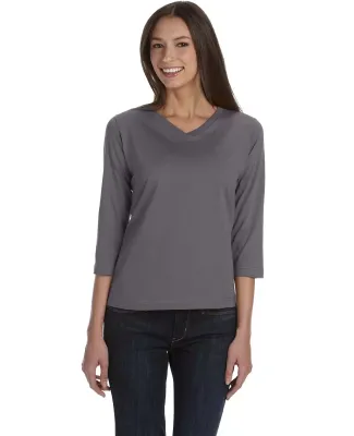 3577 LA T Ladies' V-Neck 3/4-Sleeve T-Shirt in Charcoal