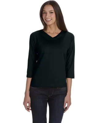 3577 LA T Ladies' V-Neck 3/4-Sleeve T-Shirt in Black