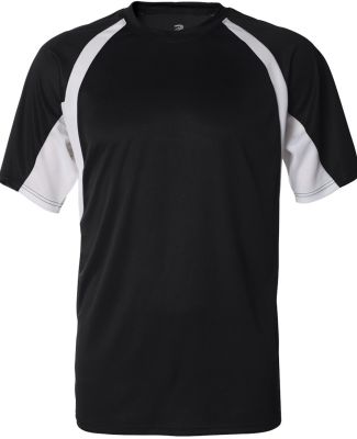 4144 Badger Adult B-Core Short-Sleeve Two-Tone Hoo in Black/ white