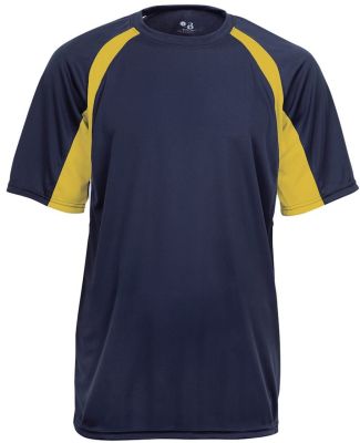 4144 Badger Adult B-Core Short-Sleeve Two-Tone Hoo in Navy/ gold