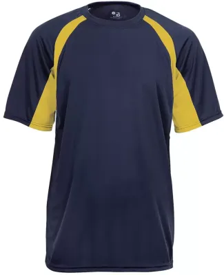 4144 Badger Adult B-Core Short-Sleeve Two-Tone Hoo Navy/ Gold