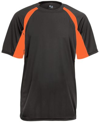 4144 Badger Adult B-Core Short-Sleeve Two-Tone Hoo in Graphite/ safety orange