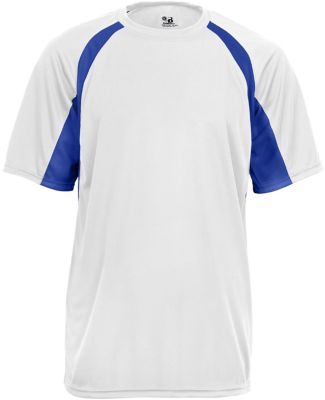 4144 Badger Adult B-Core Short-Sleeve Two-Tone Hoo in White/ royal