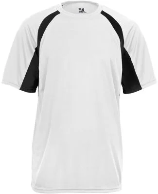 4144 Badger Adult B-Core Short-Sleeve Two-Tone Hoo in White/ black