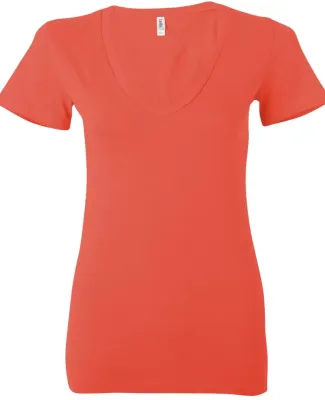 BELLA 6035 Womens Deep V Neck T Shirts in Coral