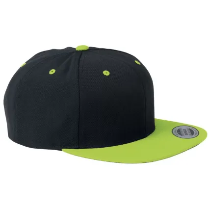 Yupoong 6089M Wool Blend Snapback GREEN Under Bill in Black/ neon green