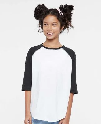 6130 LA T Youth Vintage Baseball T-Shirt in White/black