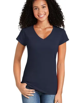 64V00L Gildan Junior Fit Softstyle V-Neck T-Shirt in Navy