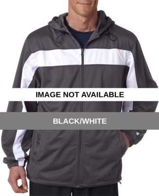 7705 Badger Adult Brushed Tricot Hooded Jacket Black/White