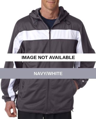 7705 Badger Adult Brushed Tricot Hooded Jacket Navy/White