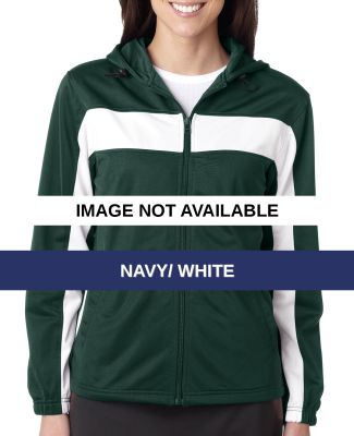 7905 Badger Ladies' Brushed Tricot Hooded Jacket NAVY/ WHITE