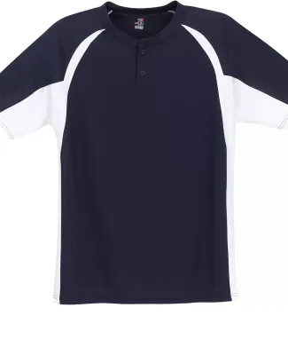 7938 Badger Adult Hook Placket Tee in Navy/ white