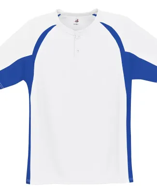 7938 Badger Adult Hook Placket Tee in White/ royal