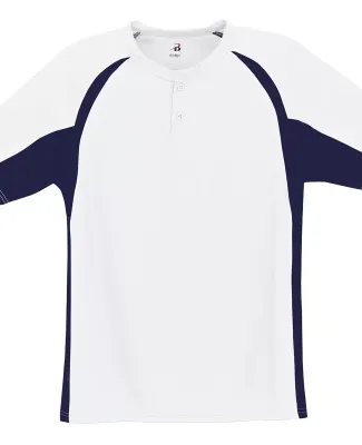 7938 Badger Adult Hook Placket Tee in White/ navy