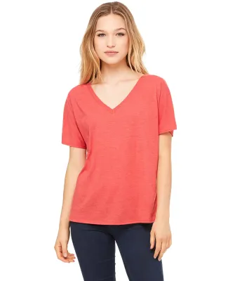 BELLA 8815 Womens Flowy V-Neck T-shirt in Red triblend