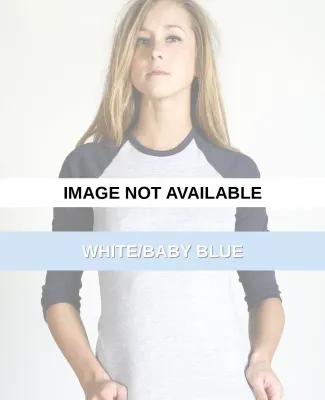 4353 American Apparel Girly Raglan 3/4 Sleeve T White/Baby Blue