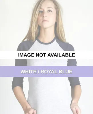 4353 American Apparel Girly Raglan 3/4 Sleeve T White / Royal Blue
