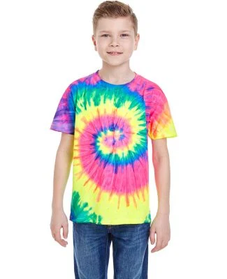 H1000b tie dye Youth Tie-Dyed Cotton Tee in Neon rainbow