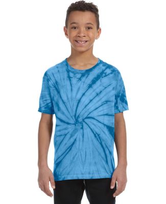 H1000b tie dye Youth Tie-Dyed Cotton Tee in Spider turquoise