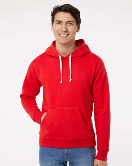 J8871 J-America Adult Tri-Blend Hooded Fleece in Red solid