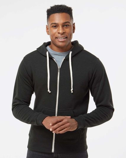 J8872 J-America Adult Tri-Blend Full-Zip Hooded Fl in Black solid