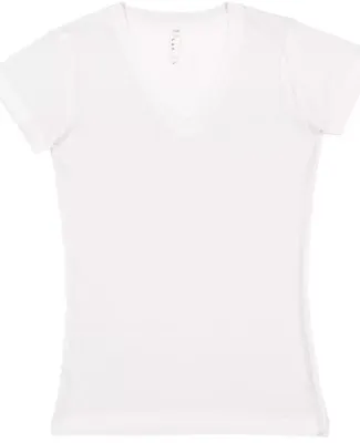 L3607 LA T Juniors' Fine Jersey V-Neck Longer Leng WHITE