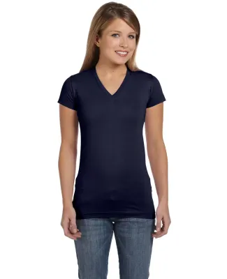 L3607 LA T Juniors' Fine Jersey V-Neck Longer Leng in Navy