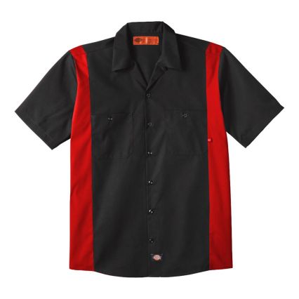 LS524 Dickies Adult Industrial Color Block Shirt in Black/ english red
