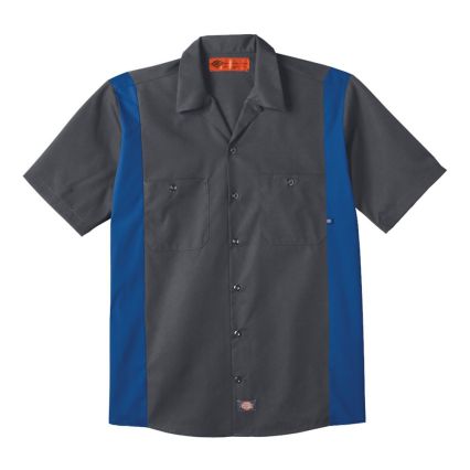 LS524 Dickies Adult Industrial Color Block Shirt in Dark charcoal/ royal blue