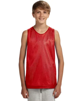 N2206 A4 Youth Reversible Mesh Tank SCARLET/ WHITE